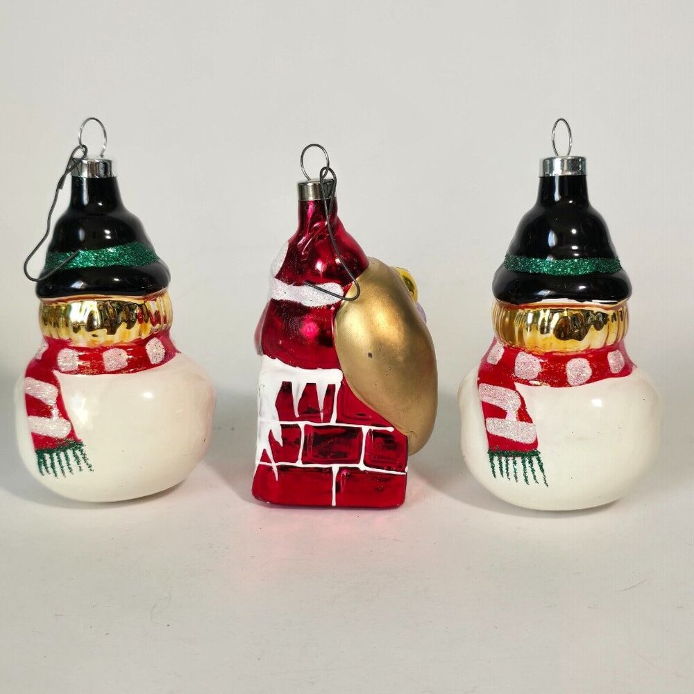 Christmas Ornament Set Blown Glass Snowman Santa Claus Sparkles Multicolor Xmas - Picture 4 of 14